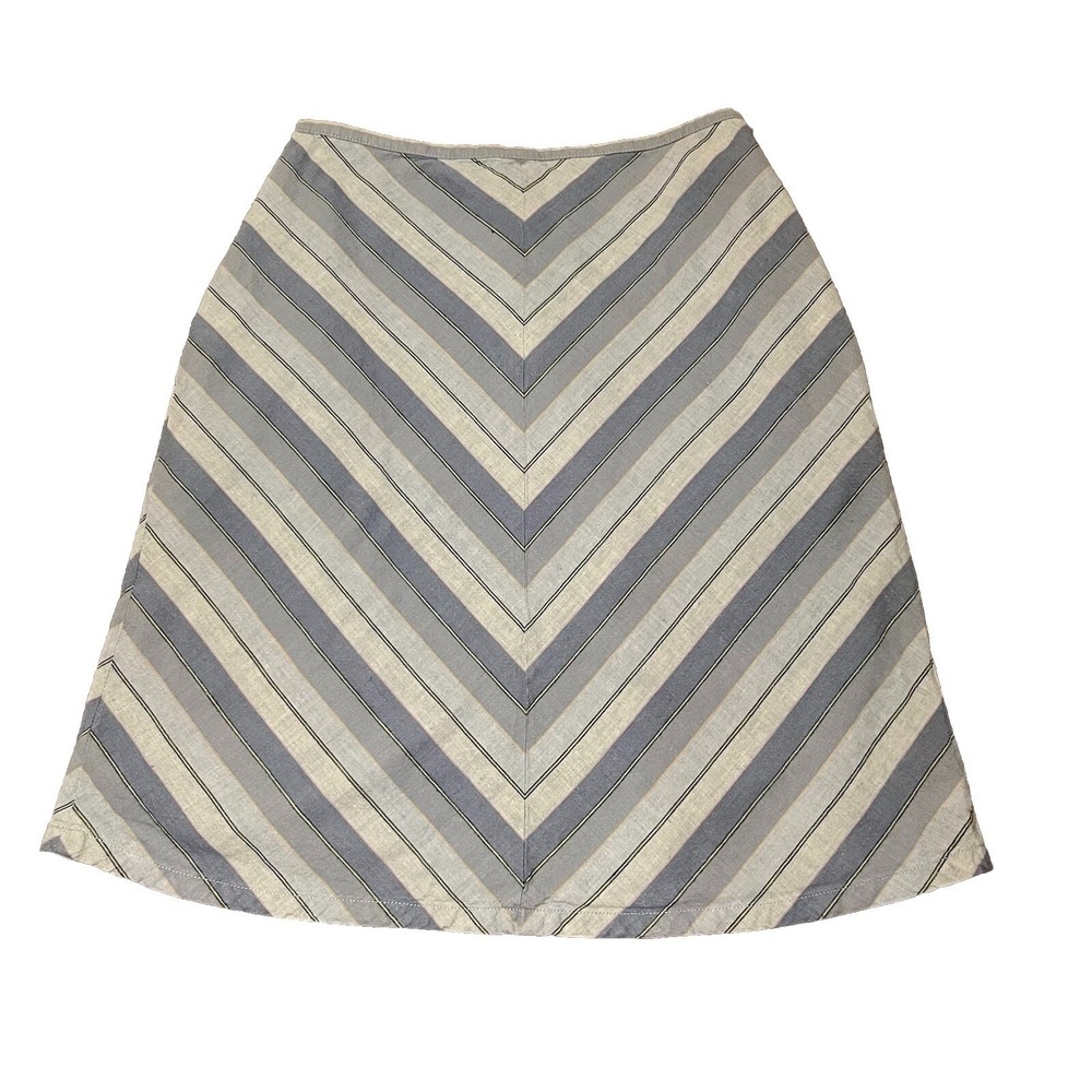 Vtg Gap A-Line Skirt Womens 1 Blue Linen Blend Chevron Stripe Coastal Summer Y2K